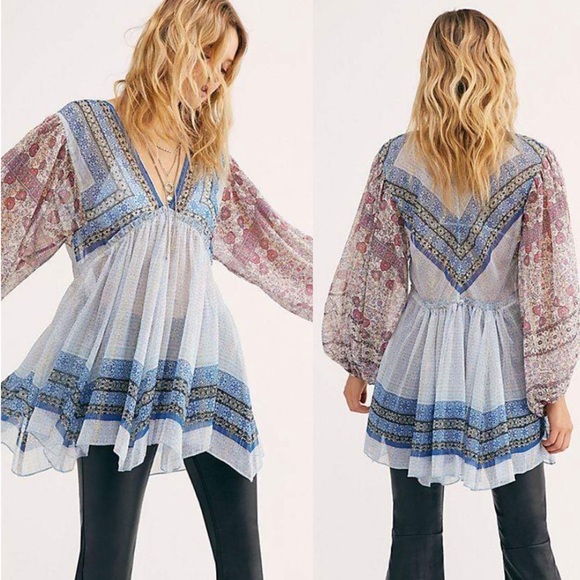 Free People Tops - NWT Free People Small Aliyah Tunic Blue Purple